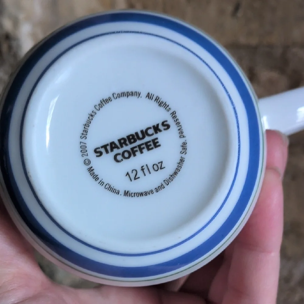 STARBUCKS I 2007 12 oz  Blue and Green Striped Ceramic Retro Diner Style Mug - Picture 7 of 10